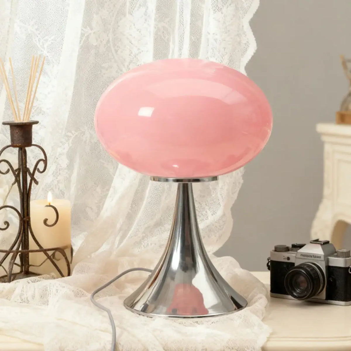Lampe de table champignon à pied chromé, six coloris