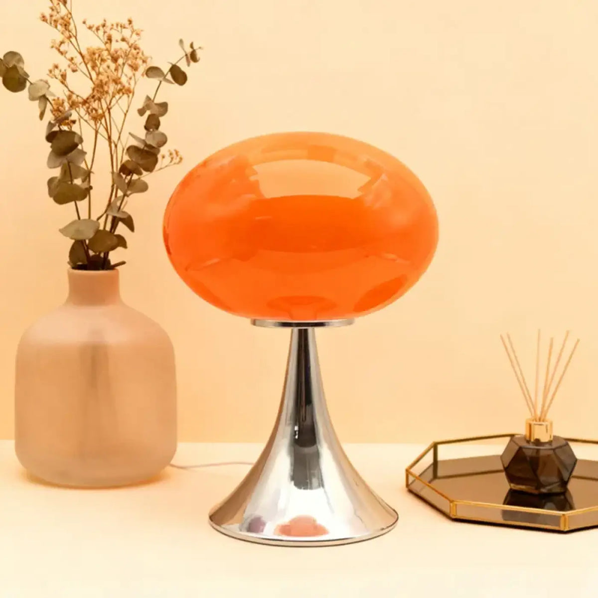 Lampe de table champignon à pied chromé, six coloris