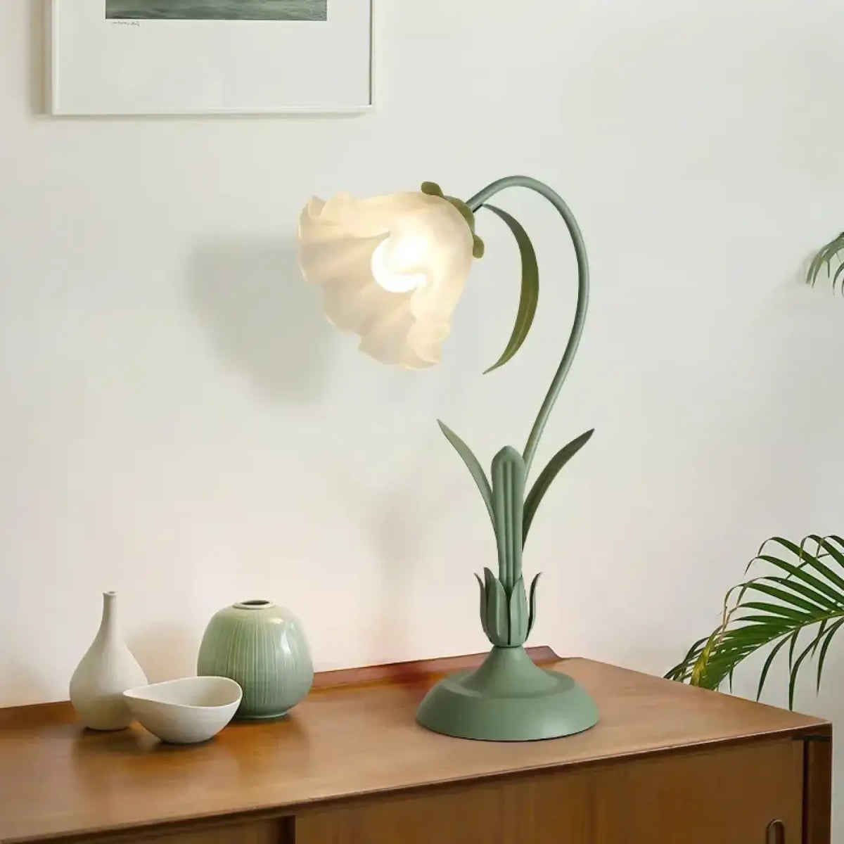 Lampe de table en forme de fleur, rose ou verte, vert
