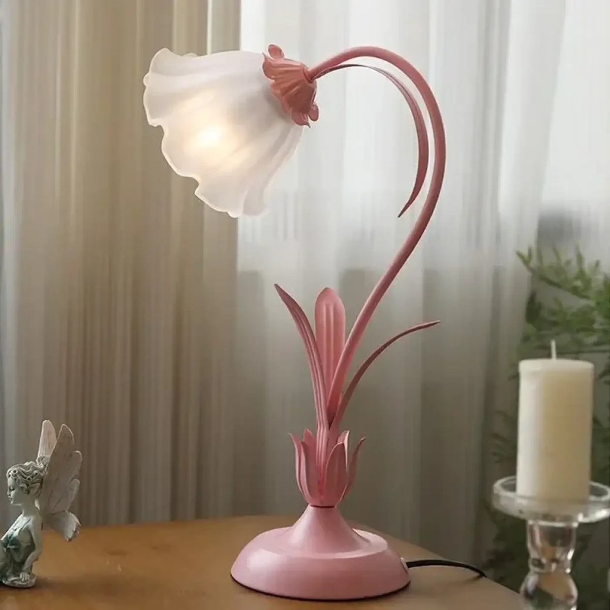 Lampe de table en forme de fleur, rose ou verte, rose