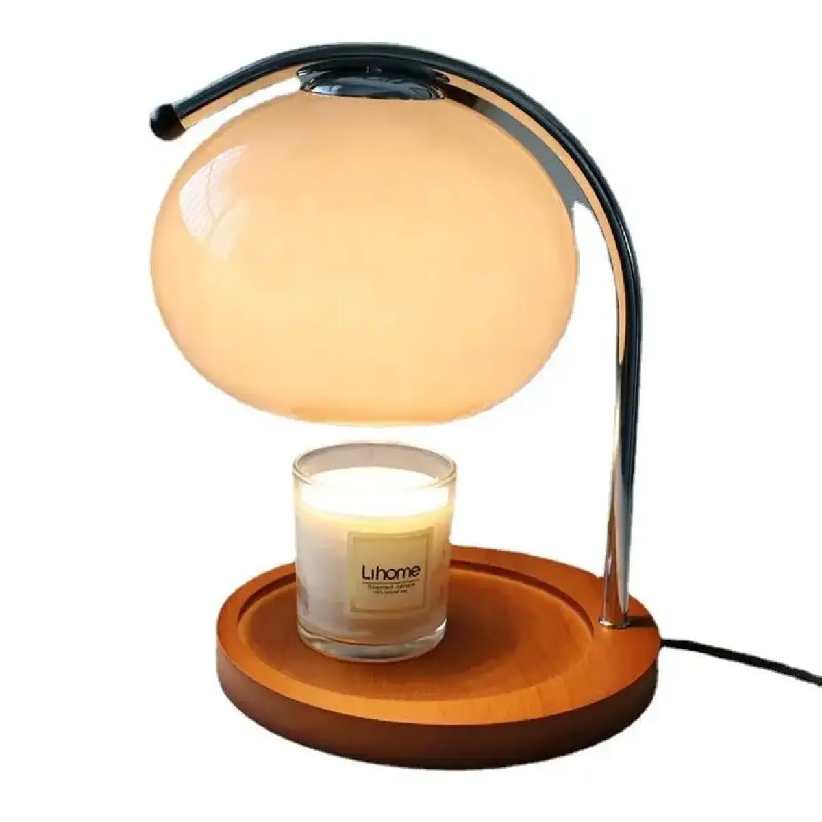 Lampe de chevet globe en verre sur pied en bois, 3 coloris