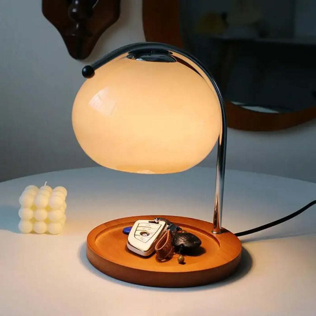 Lampe de chevet globe en verre sur pied en bois, 3 coloris