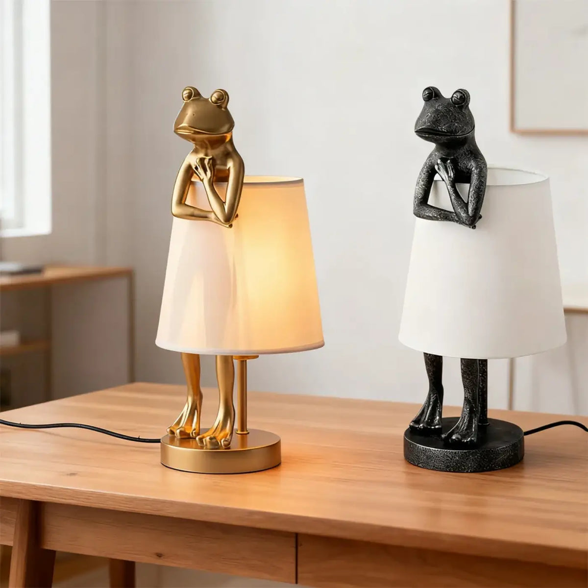 Lampe grenouille à abat-jour, dorée ou noire
