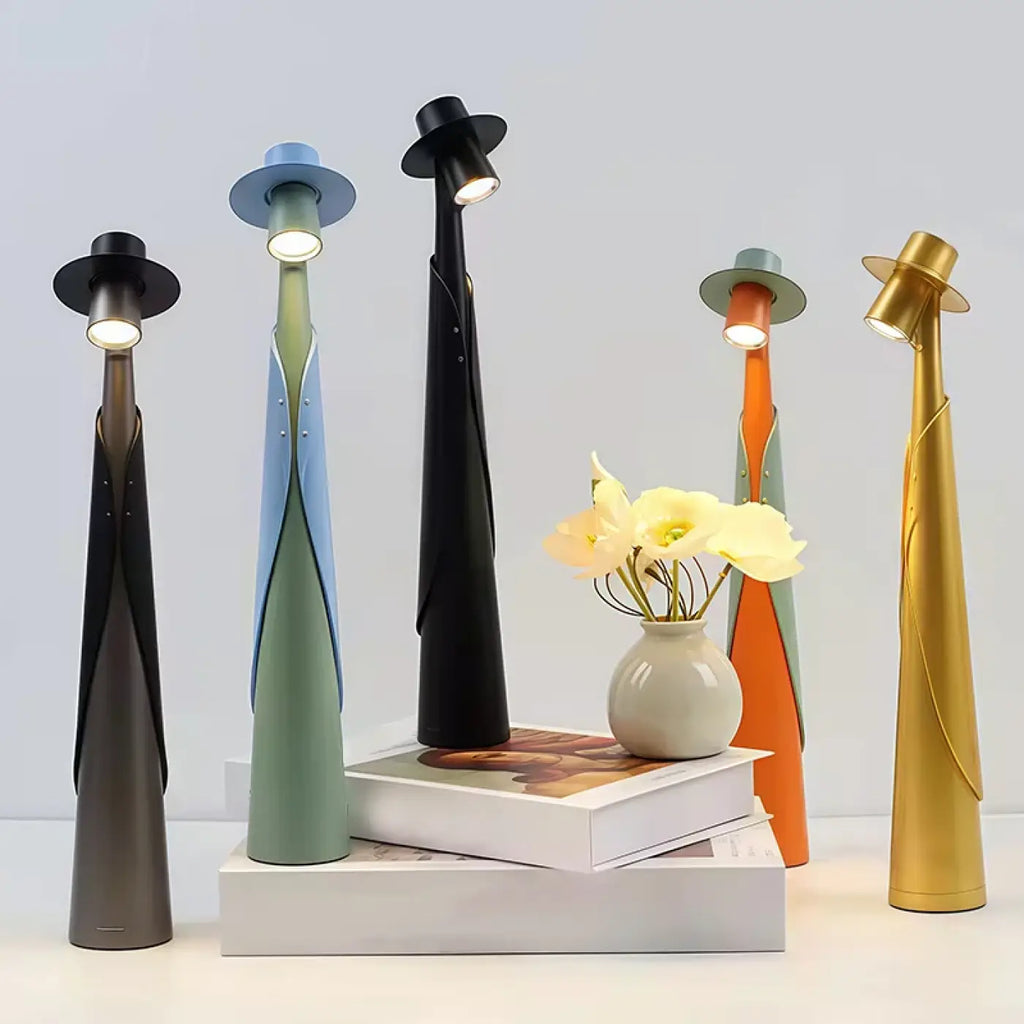 Lampe de table design à abat-jour chapeau, cinq coloris