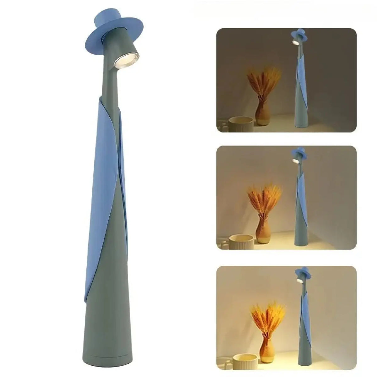 Lampe de table design à abat-jour chapeau, cinq coloris, bleu