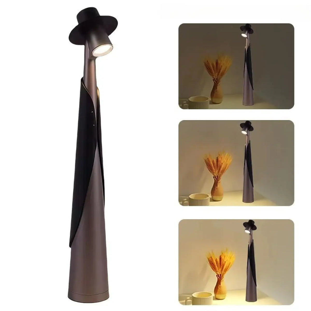 Lampe de table design à abat-jour chapeau, cinq coloris, gris