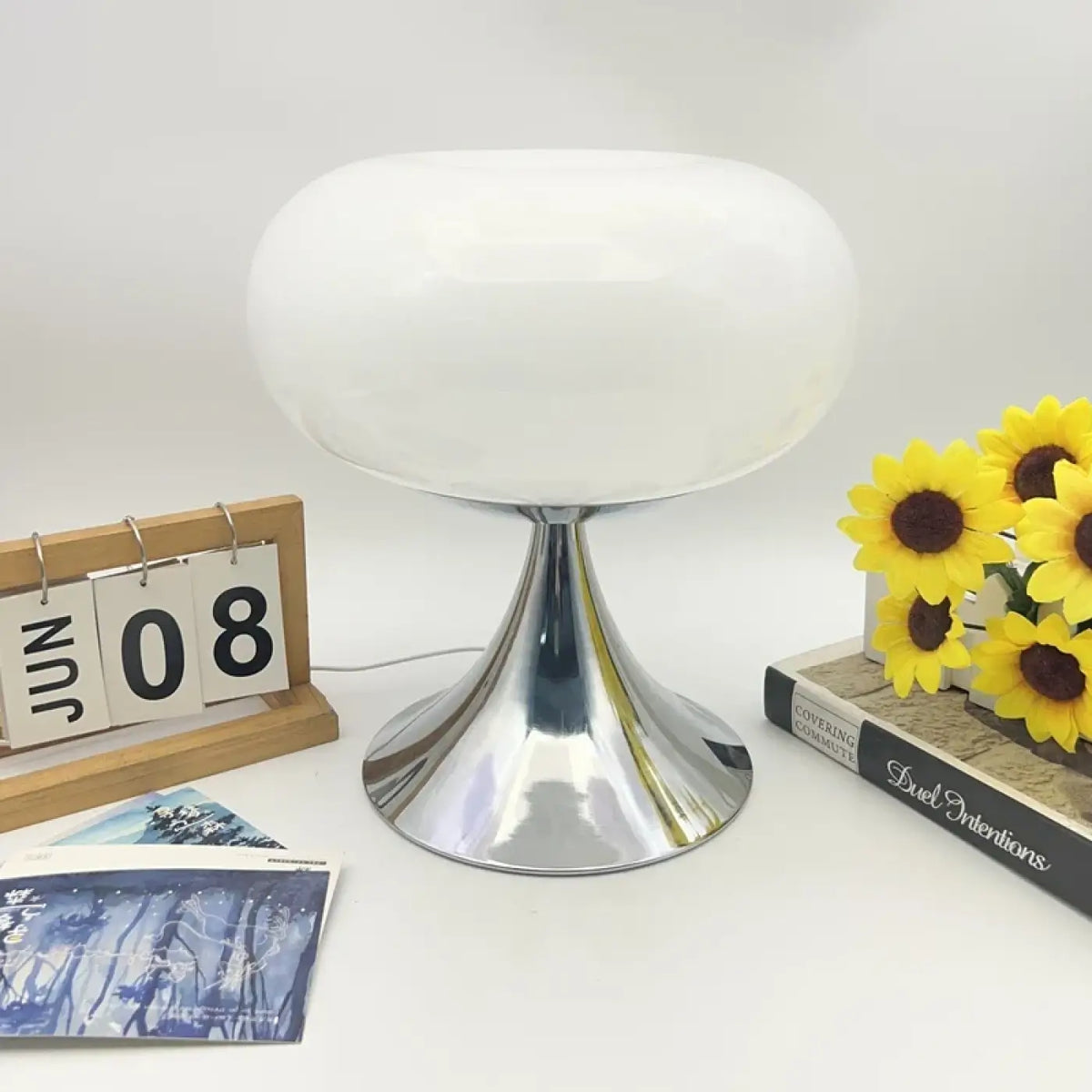 Lampe à poser rétro, diffuseur en verre arrondi, cinq coloris, blanc