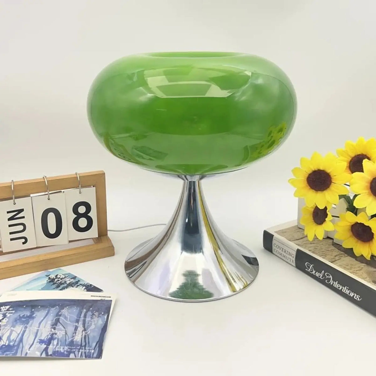 Lampe à poser rétro, diffuseur en verre arrondi, cinq coloris, vert