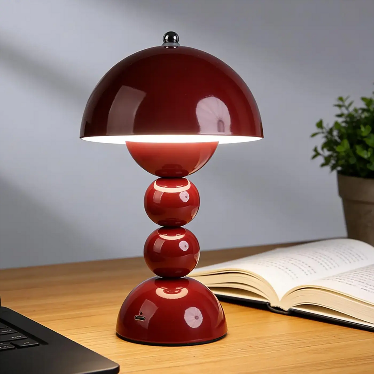 Lampe champignon rouge laqué, design rétro