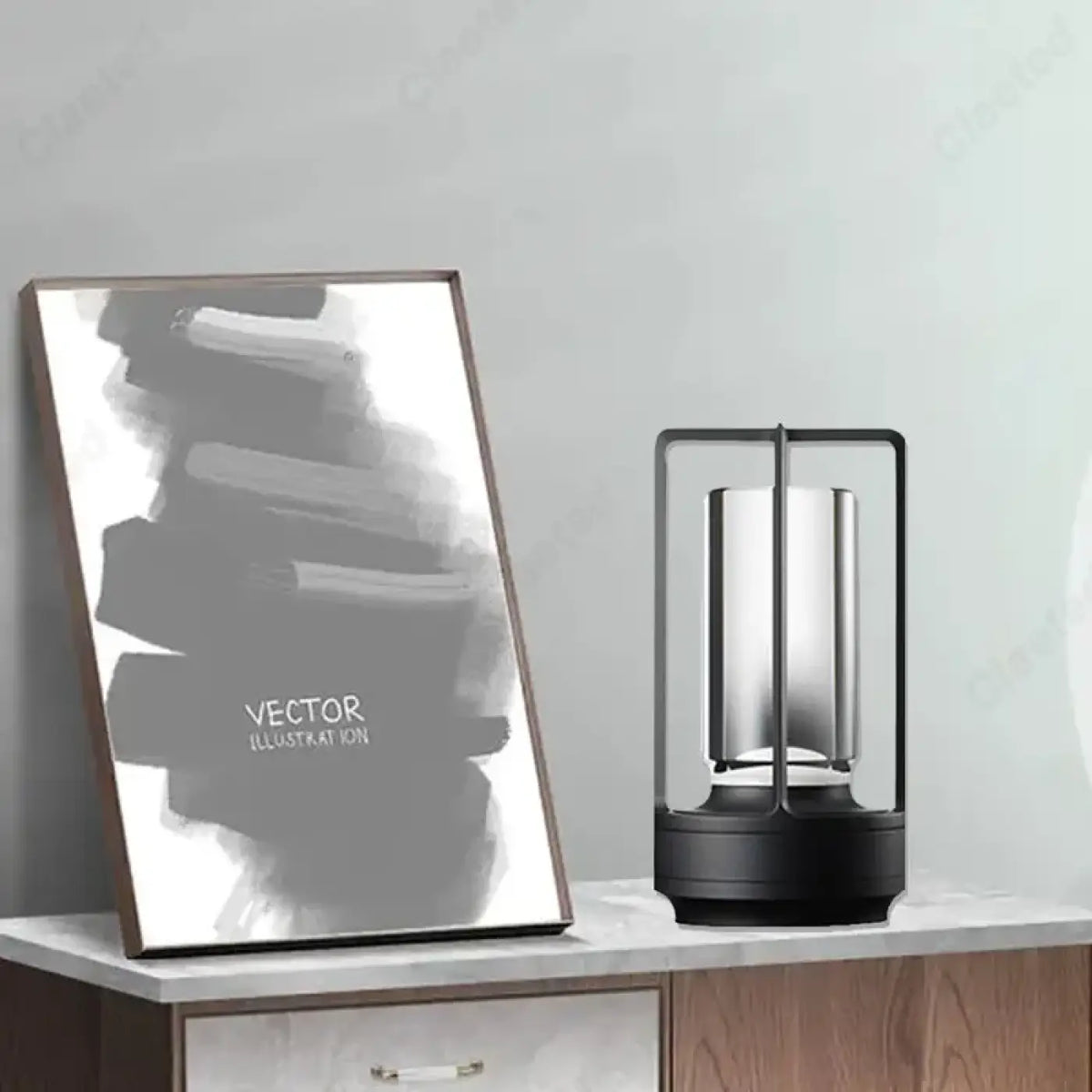 Lampe à poser style lanterne, cylindre en verre, trois coloris, noir