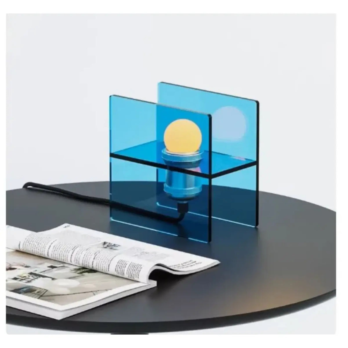 Lampe à poser en verre fumé et lumière sphérique, deux tailles, bleu