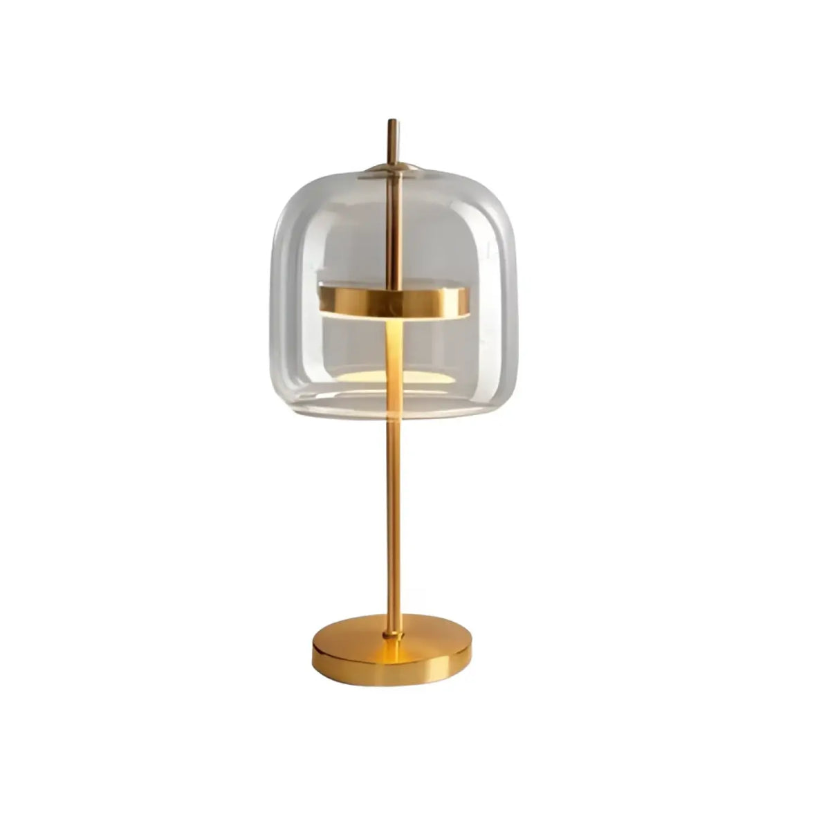 Lampe à poser globe de verre et métal doré, tailles S ou M, transparent