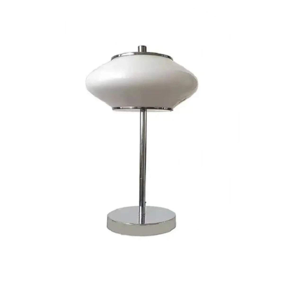 Lampe à poser vintage, large abat-jour en verre blanc