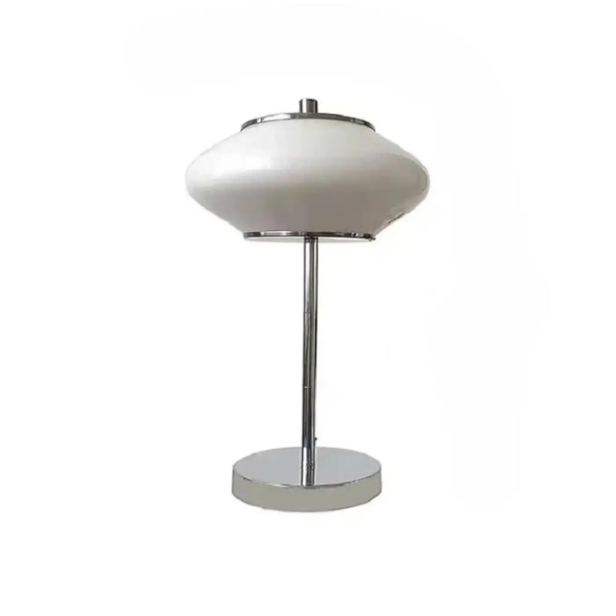 Lampe à poser vintage, large abat-jour en verre blanc