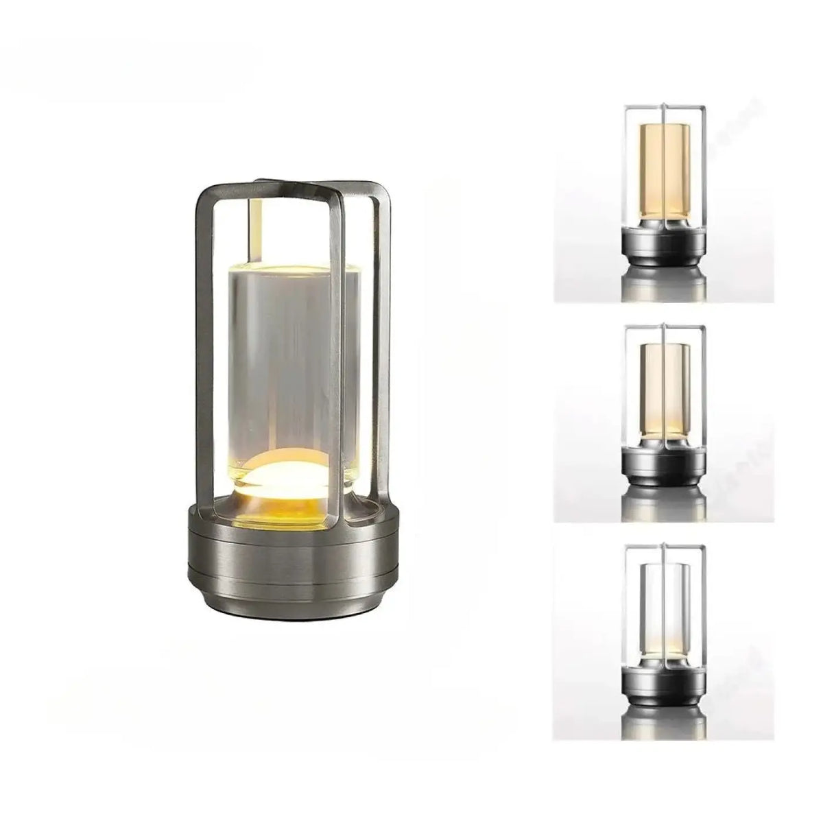 Lampe de table sans fil à structure métallique, deux modèles, argenté