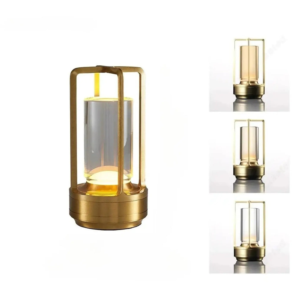 Lampe de table sans fil à structure métallique, deux modèles, doré