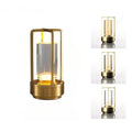 Lampe de table sans fil à structure métallique, deux modèles, doré