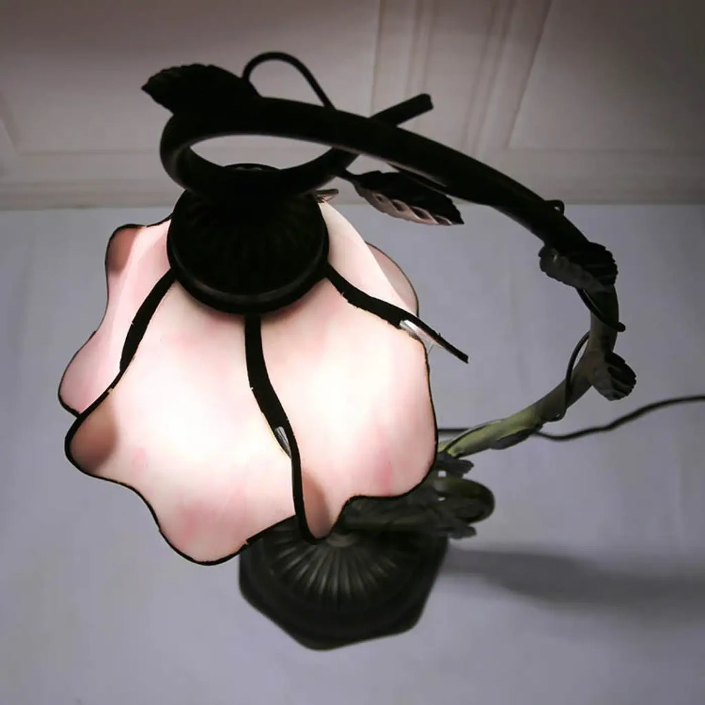 Lampe fleur à poser en verre dépoli, bleu ou rose