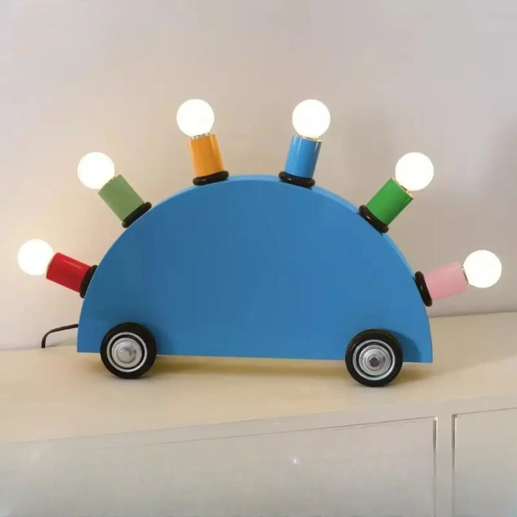 Lampe à poser en forme de voiture, ampoules colorées, bleu