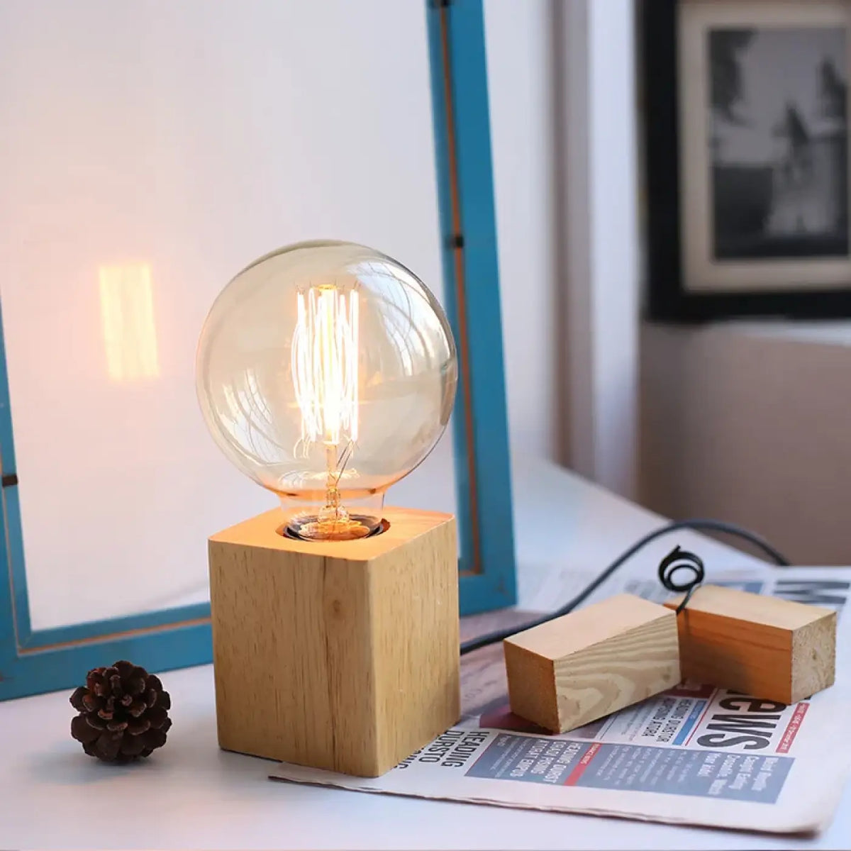 Lampe industrielle en bois à ampoule rétro apparente, cinq modèles