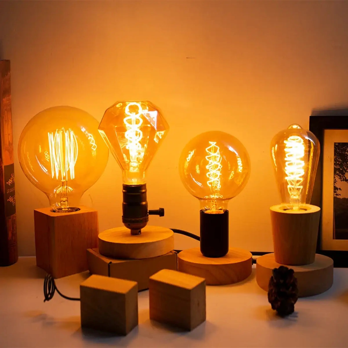 Lampe industrielle en bois à ampoule rétro apparente, cinq modèles