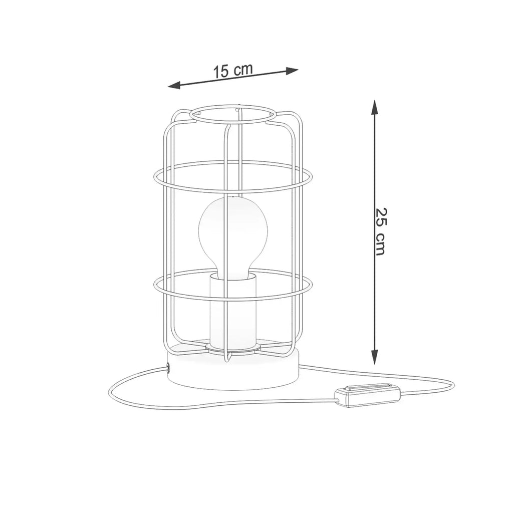 Lampe de table cage en acier noir sur socle en bois