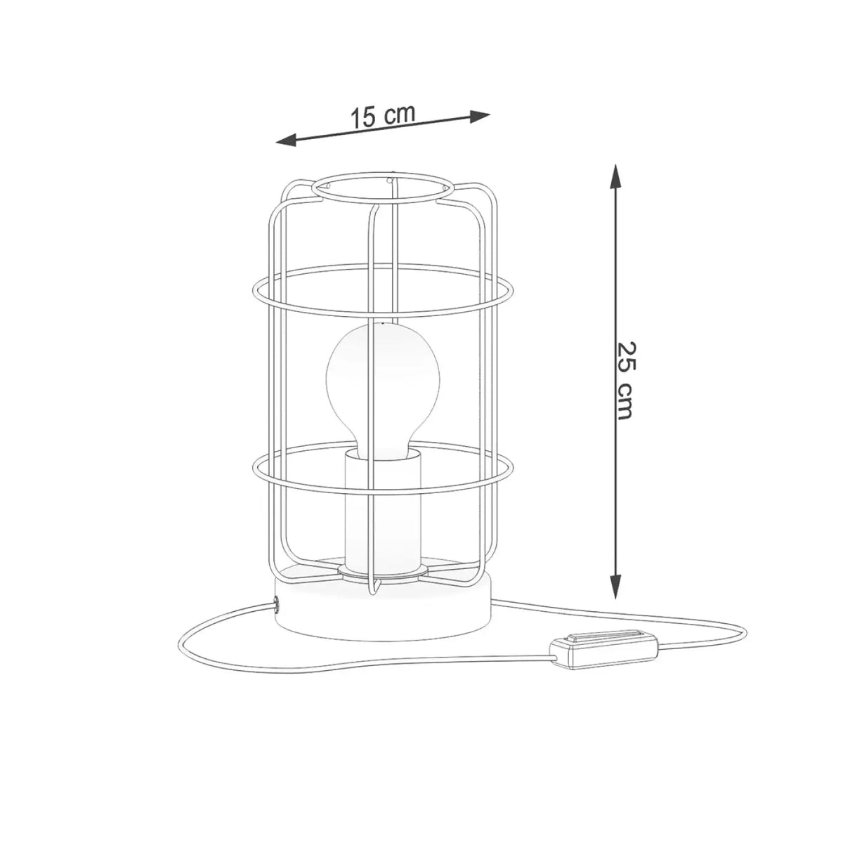 Lampe de table cage en acier noir sur socle en bois