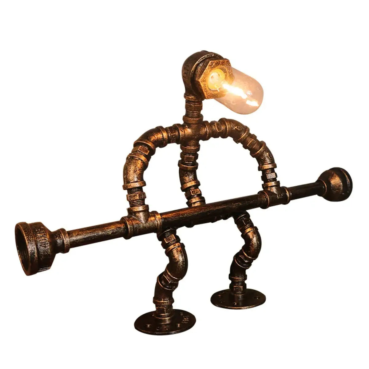 Lampe steampunk en forme de personnage, métal vieilli