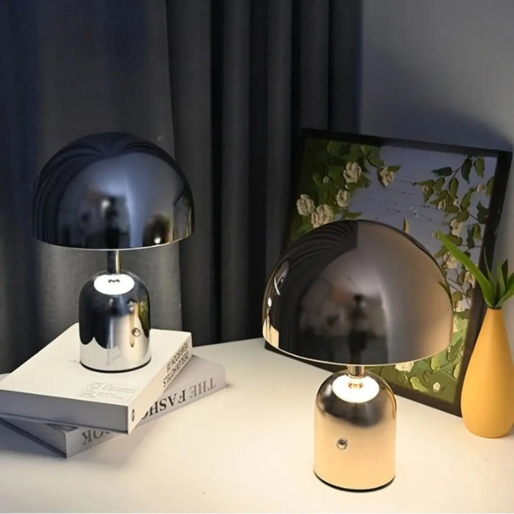 Lampe champignon métallique effet miroir, quatre coloris