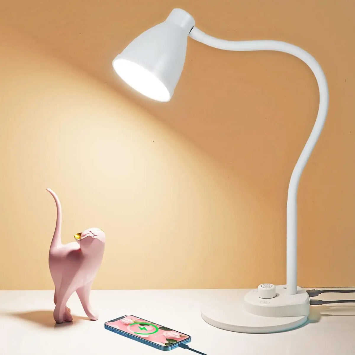 Lampe de table à bras flexible, lumière réglable, noir ou blanc, blanc