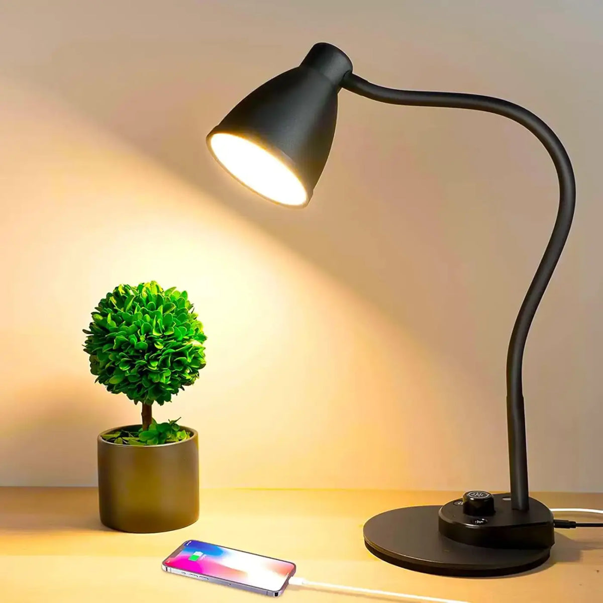 Lampe de table à bras flexible, lumière réglable, noir ou blanc, noir