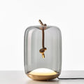 Lampe de table sous cloche de verre, détails en corde, gris