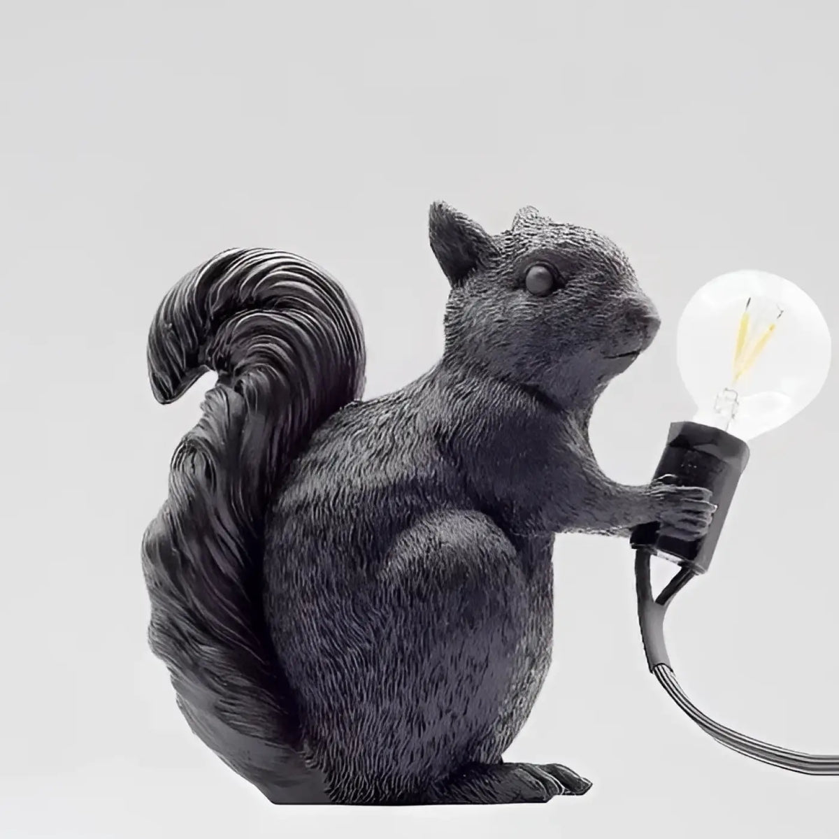 Lampe écureuil avec ampoule, noir, doré ou blanc, noir