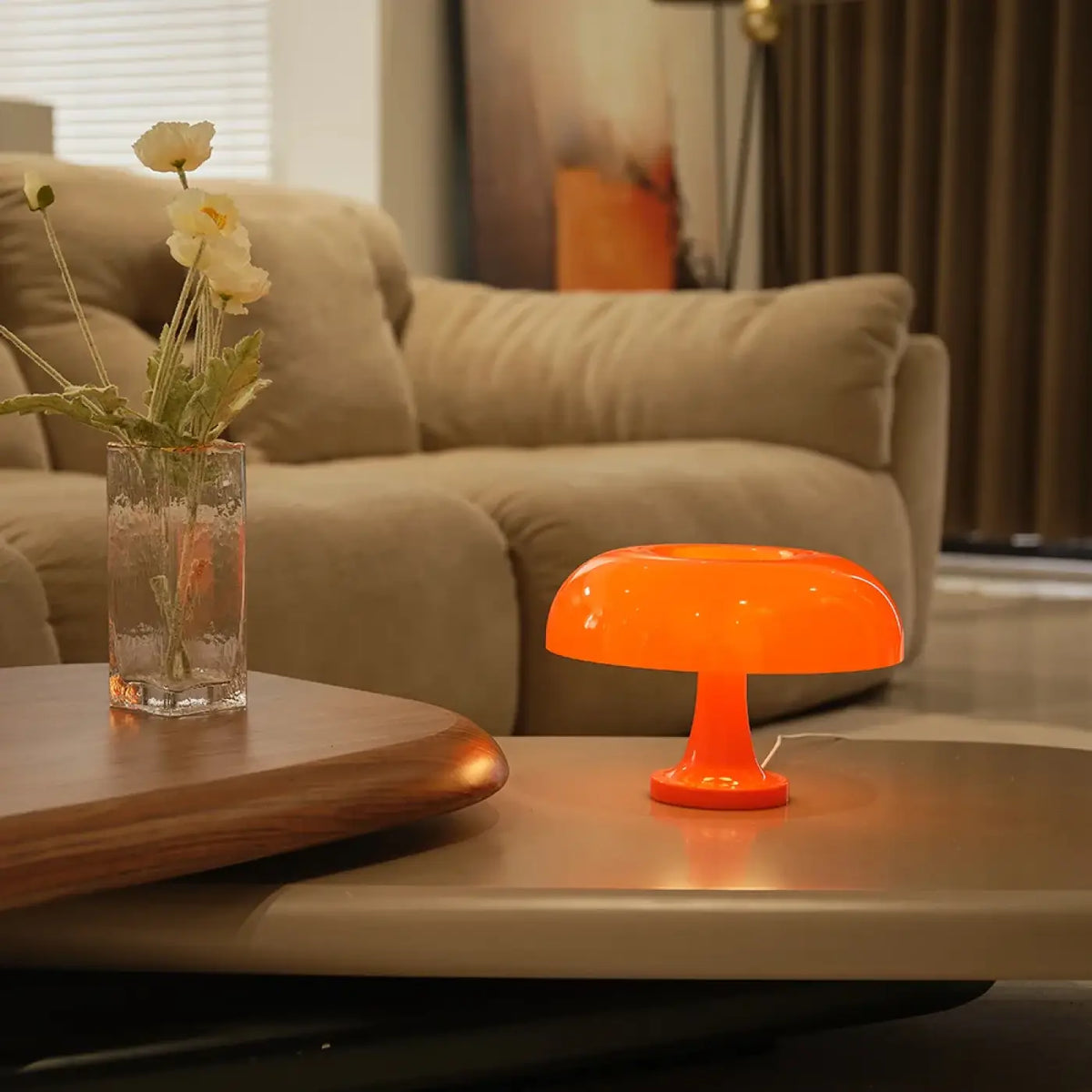 Lampe champignon rétro colorée, abat-jour en tissu, tailles S et M