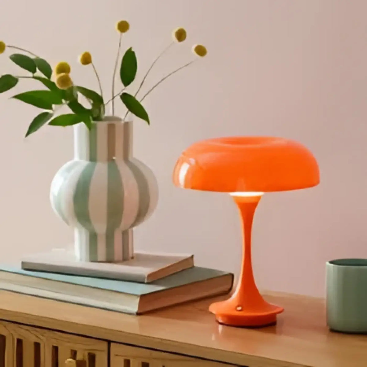 Lampe champignon rétro brillante, orange ou blanche, orange