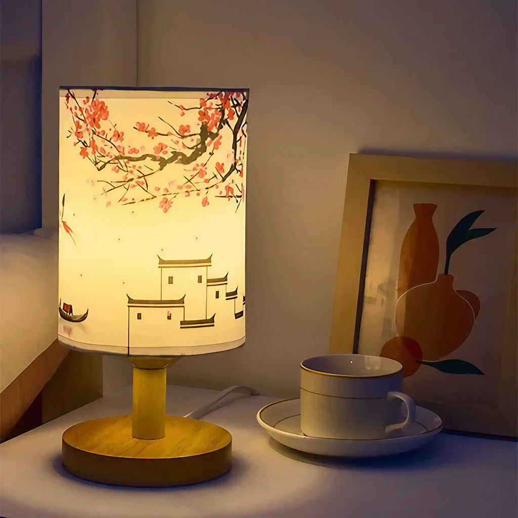 Lampe de table style asiatique à motifs fleuris, deux modèles
