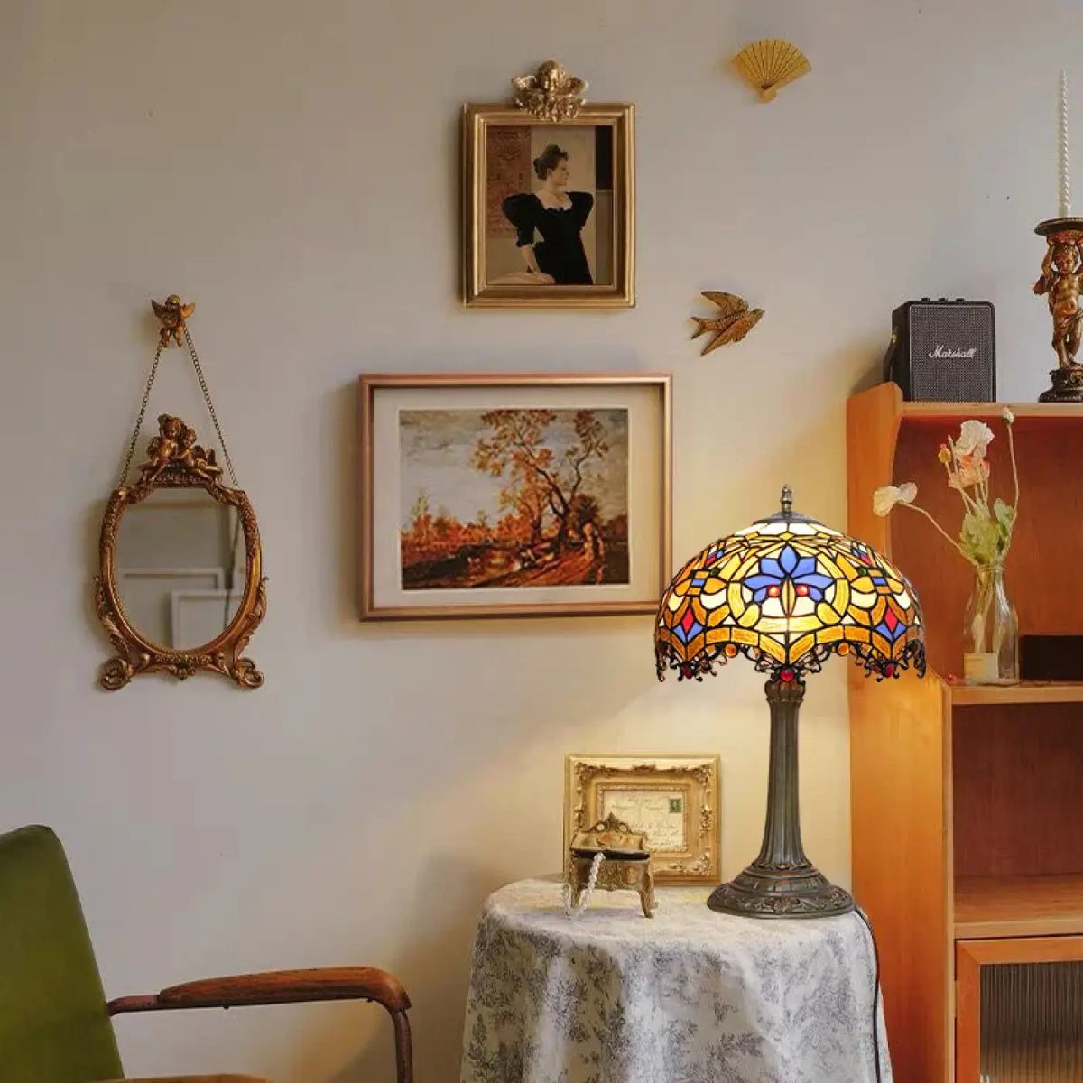 Lampe de table façon vitrail multicolore, huit modèles