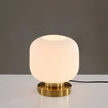 Lampe de table en verre sur base dorée, deux tailles, blanc