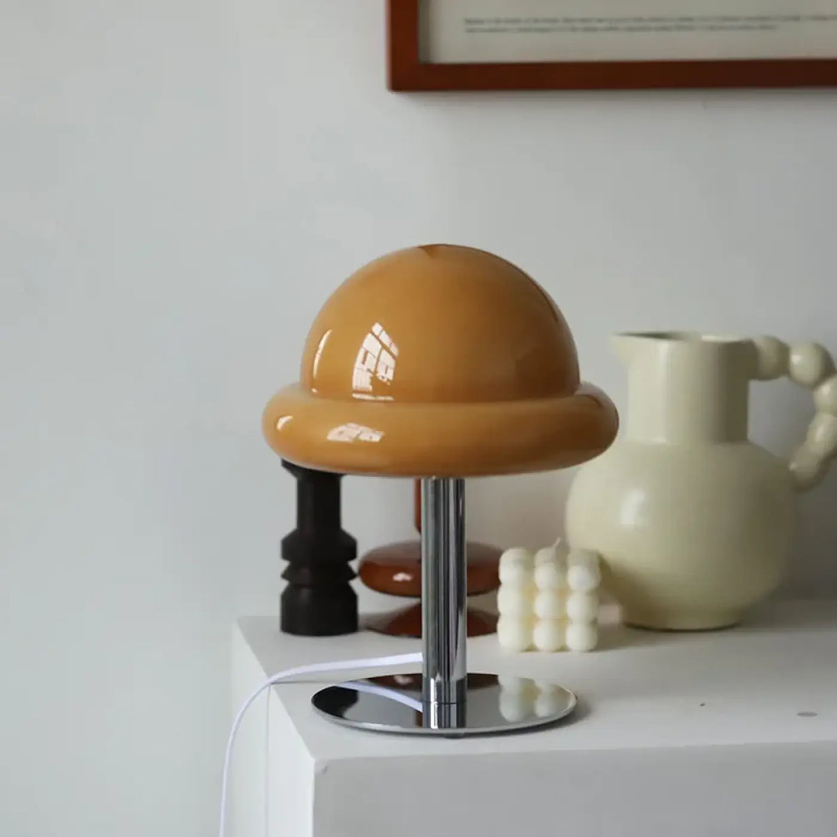 Lampe champignon en verre laqué, sept coloris, marron