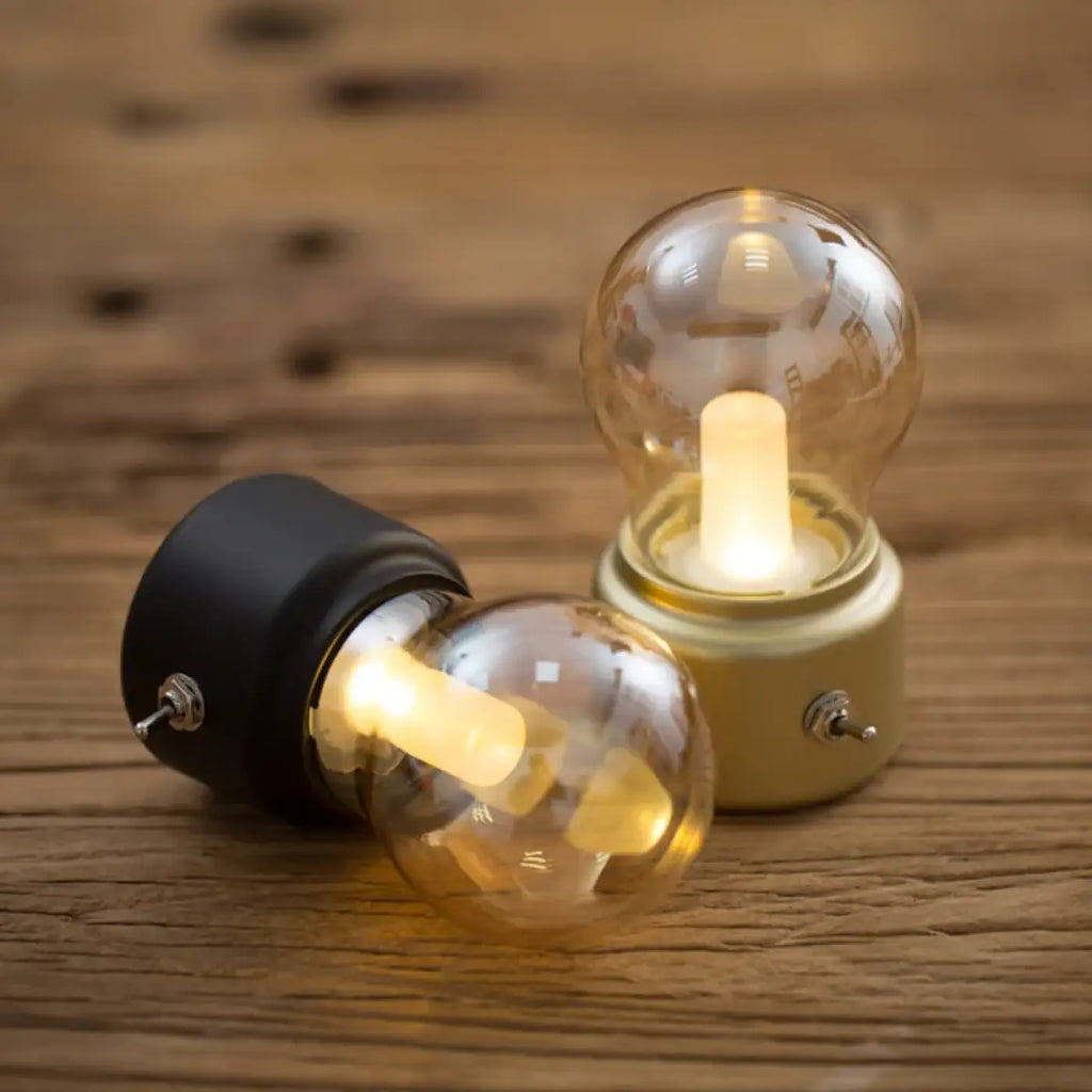 Lampe à poser rétro, ampoule sous cloche ambrée, dorée ou noire