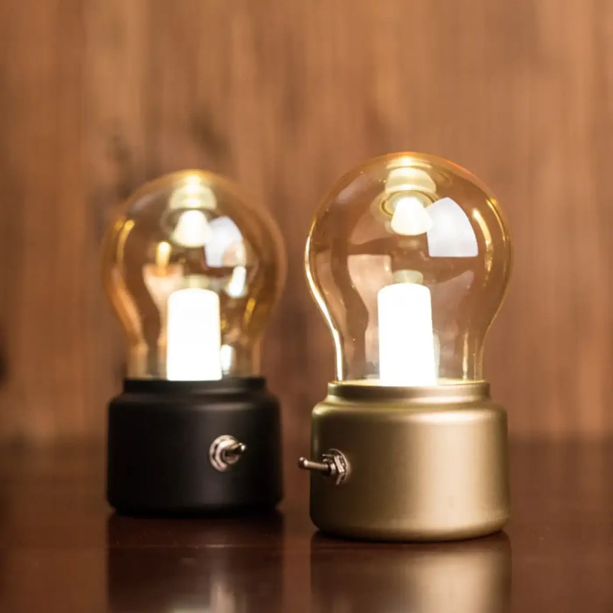 Lampe à poser rétro, ampoule sous cloche ambrée, dorée ou noire
