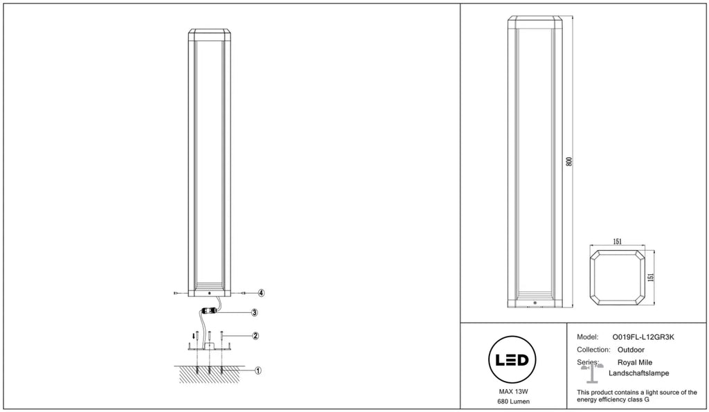 Borne extérieure LED colonne en aluminium gris, 80 cm, IP65