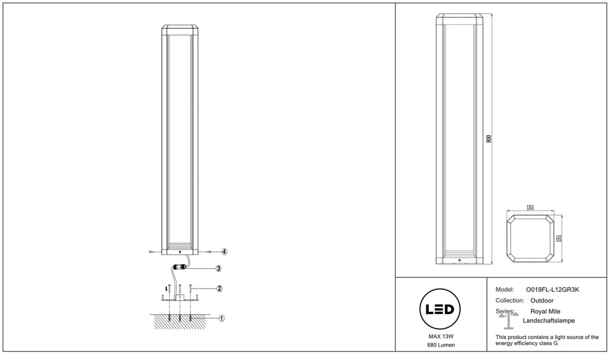 Borne extérieure LED colonne en aluminium gris, 80 cm, IP65