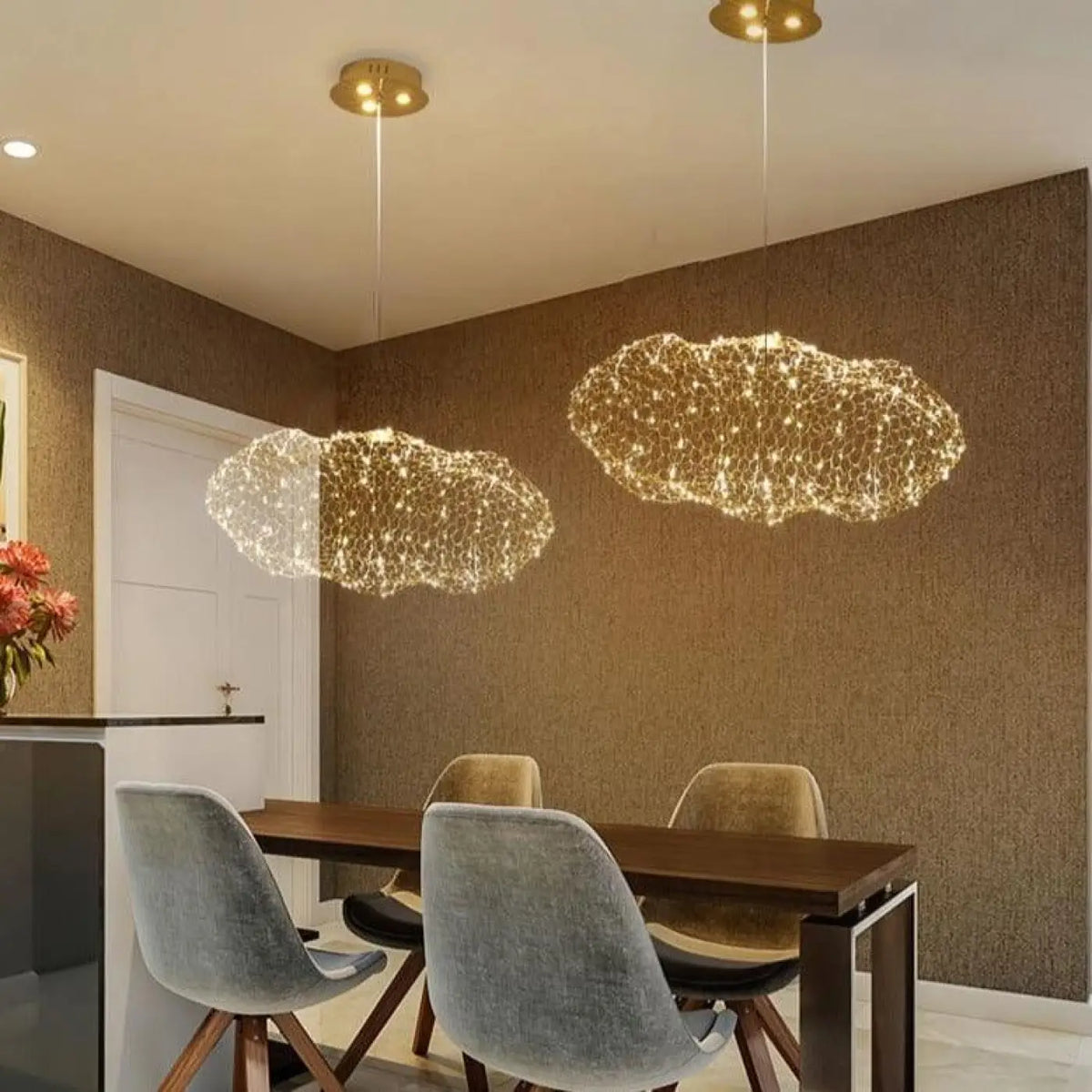 Suspension LED moderne, doré ou argenté, cinq tailles de S à XXL, doré