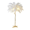 Lampadaire palmier à plumes, socle doré, dix coloris, blanc