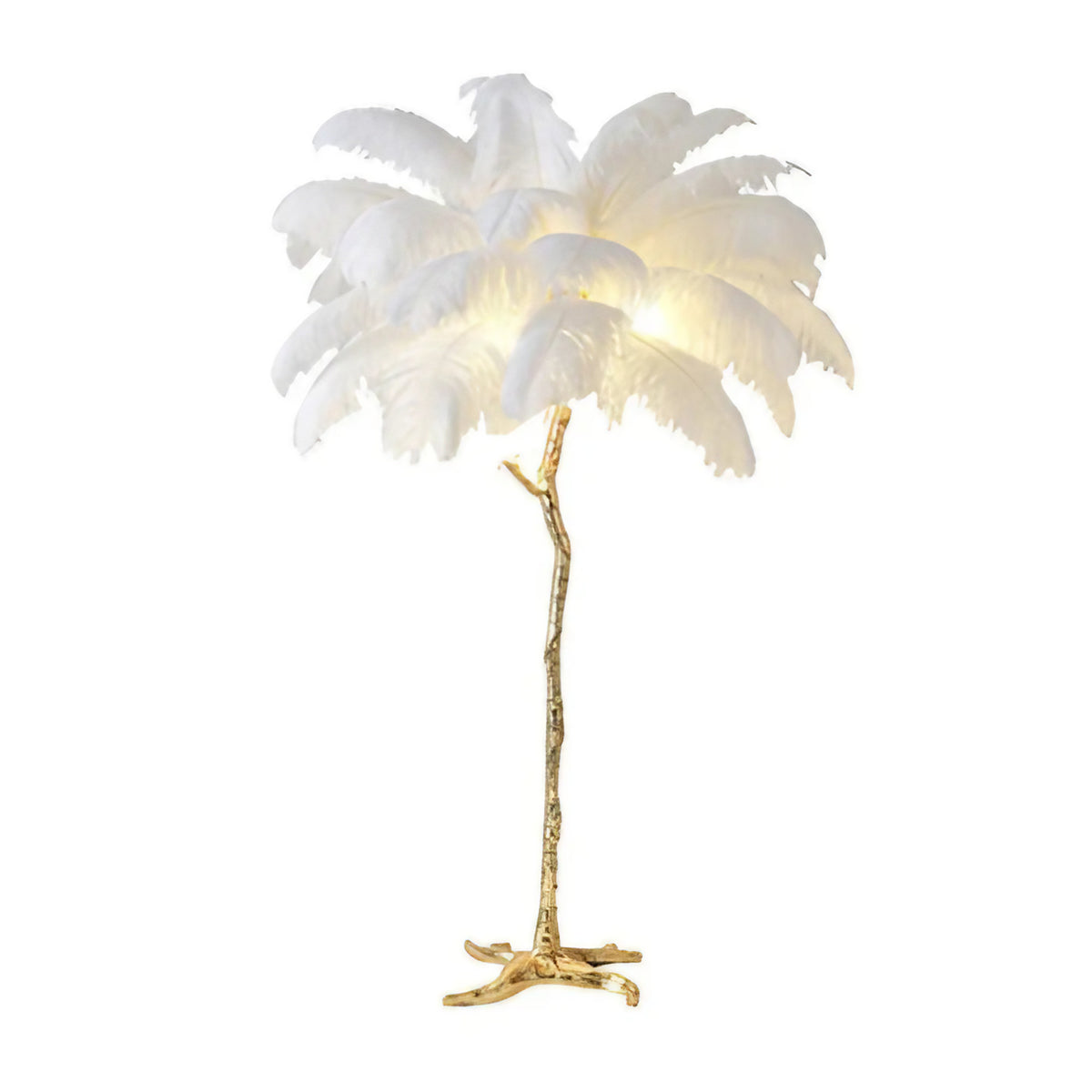 Lampadaire palmier à plumes, socle doré, dix coloris, blanc
