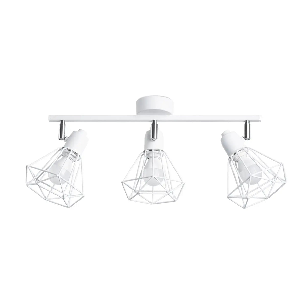 Plafonnier 3 cages en acier blanc, ampoules visibles, 52 cm