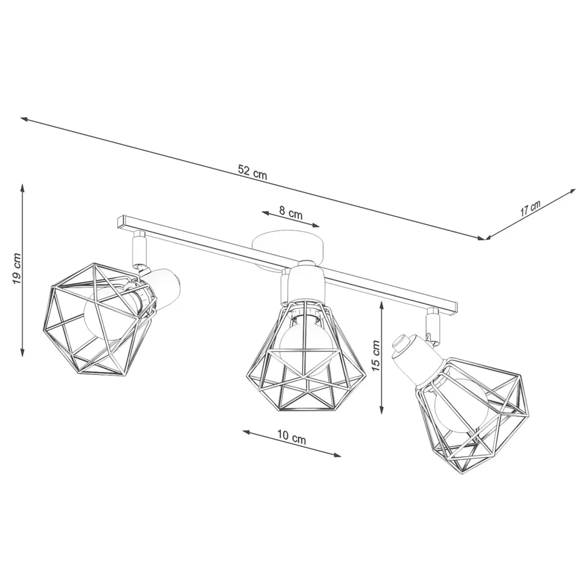 Plafonnier 3 cages en acier blanc, ampoules visibles, 52 cm