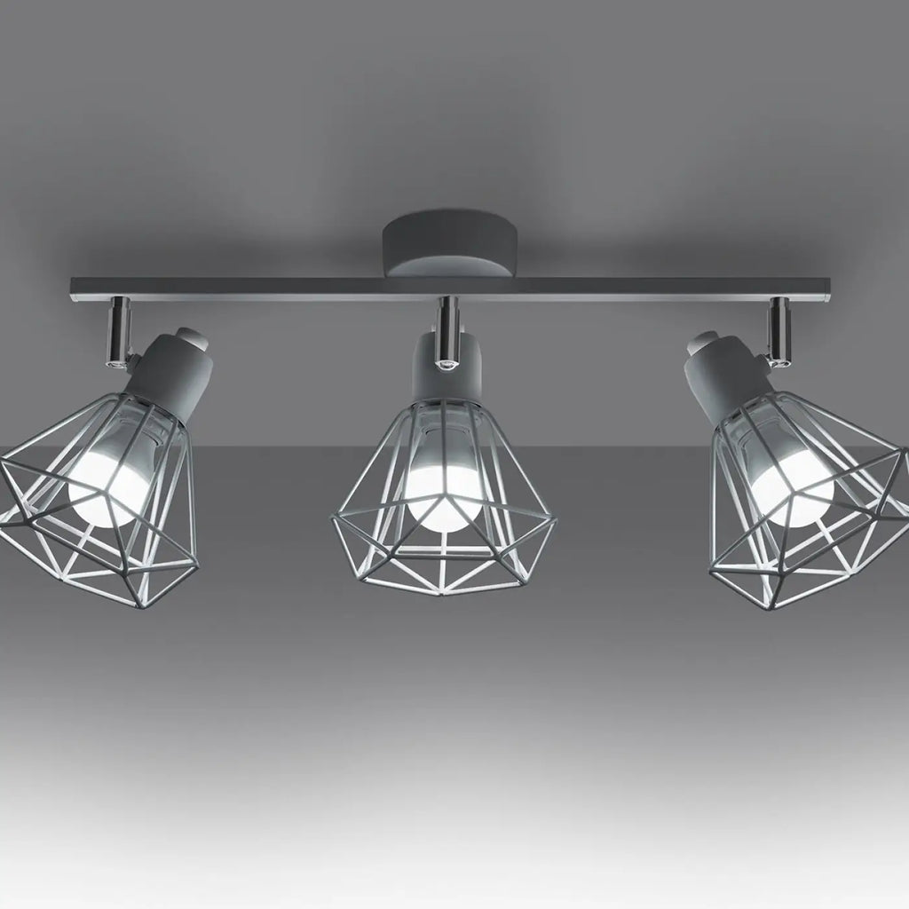 Plafonnier 3 cages en acier blanc, ampoules visibles, 52 cm