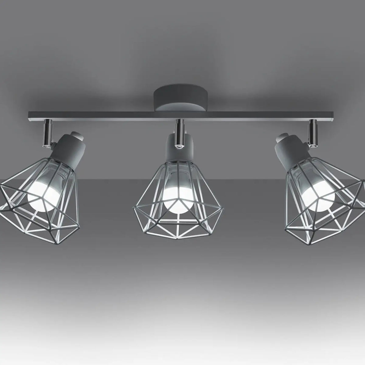 Plafonnier 3 cages en acier blanc, ampoules visibles, 52 cm